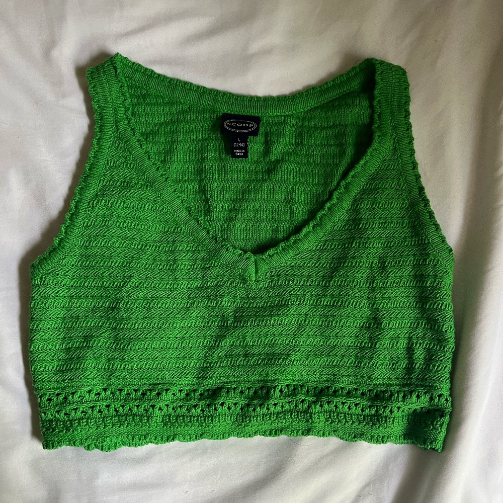 Cropped Kelly Green Crotchet Tank